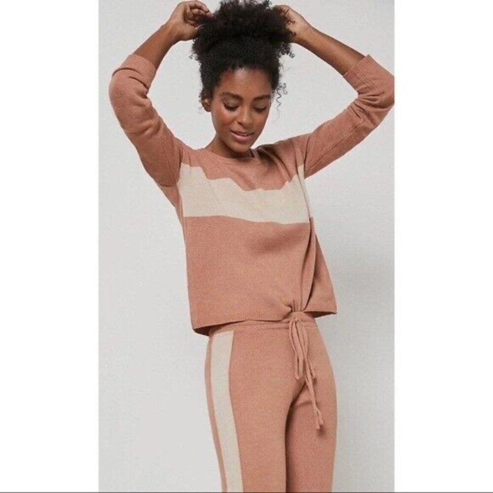 Saturday Sunday by Anthropologie Tan Cream Striped Relaxed Fit Sweater Size 2X